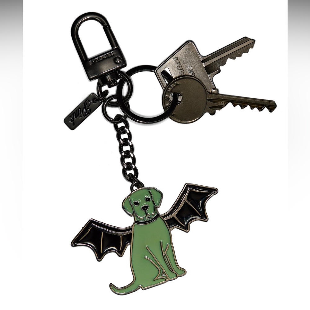 PINK Waterfall Keychain Glow In the Dark Bat Dog Charm, NWT